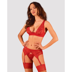 Комплект білизни Obsessive Lacelove cupless 3-pcs set XL/2XL Red, бюстгальтер, стрінги, пояс для панчіх