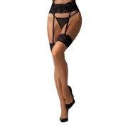 Панчохи Obsessive Nutris stockings, XS/S, тілесні, з чорним мереживом, під пояс