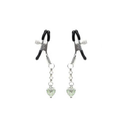 Затискачі для сосків із сердечком Liebe Seele Glow-in-dark Nipple Clamps Green, світяться в темряві