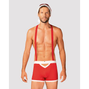 Чоловічий еротичний костюм Санта-Клауса Obsessive Mr Claus 2XL/3XL, боксери на підтяжках, шапочка з 