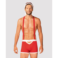 Чоловічий еротичний костюм Санта-Клауса Obsessive Mr Claus 2XL/3XL, боксери на підтяжках, шапочка з 