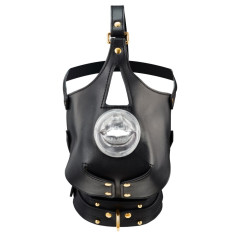 Маска-збруя для мінету з повідцем LOCKINK SEVANDA Blowjob Head Muzzle with Leash, чорна
