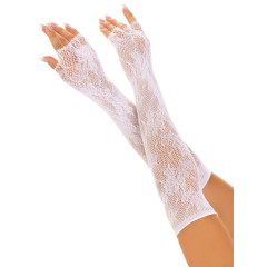 Мітенки Leg Avenue Lace Opera Length Fingerless Gloves, білі, ажурні, довжина вище ліктя