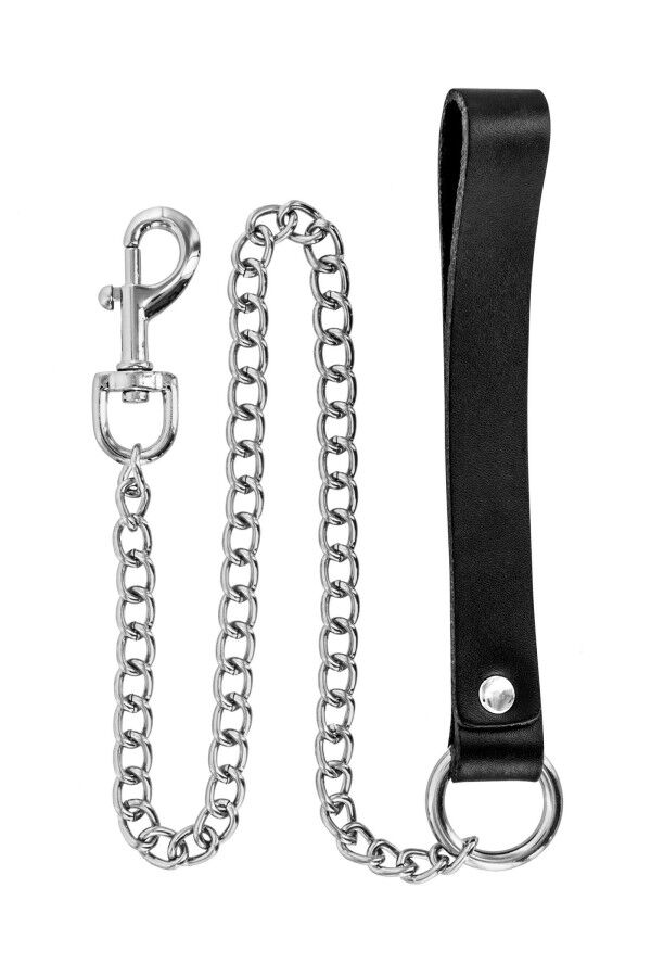 Повідець з натуральної шкіри Fetish Tentation Premium Metal leash with cowhide leather wrist 72 см