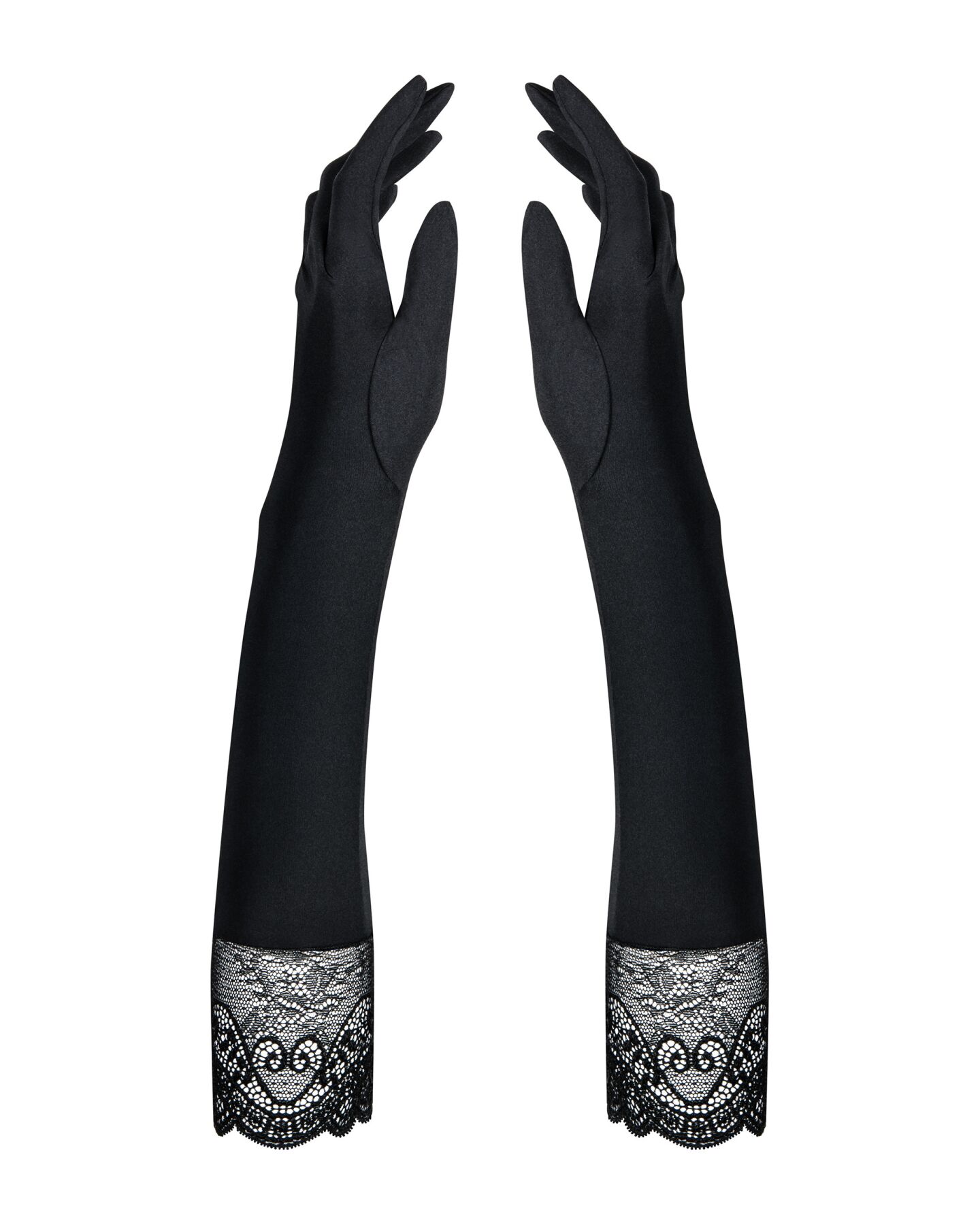 Високі рукавички з каменями та мереживом Obsessive Miamor gloves, black