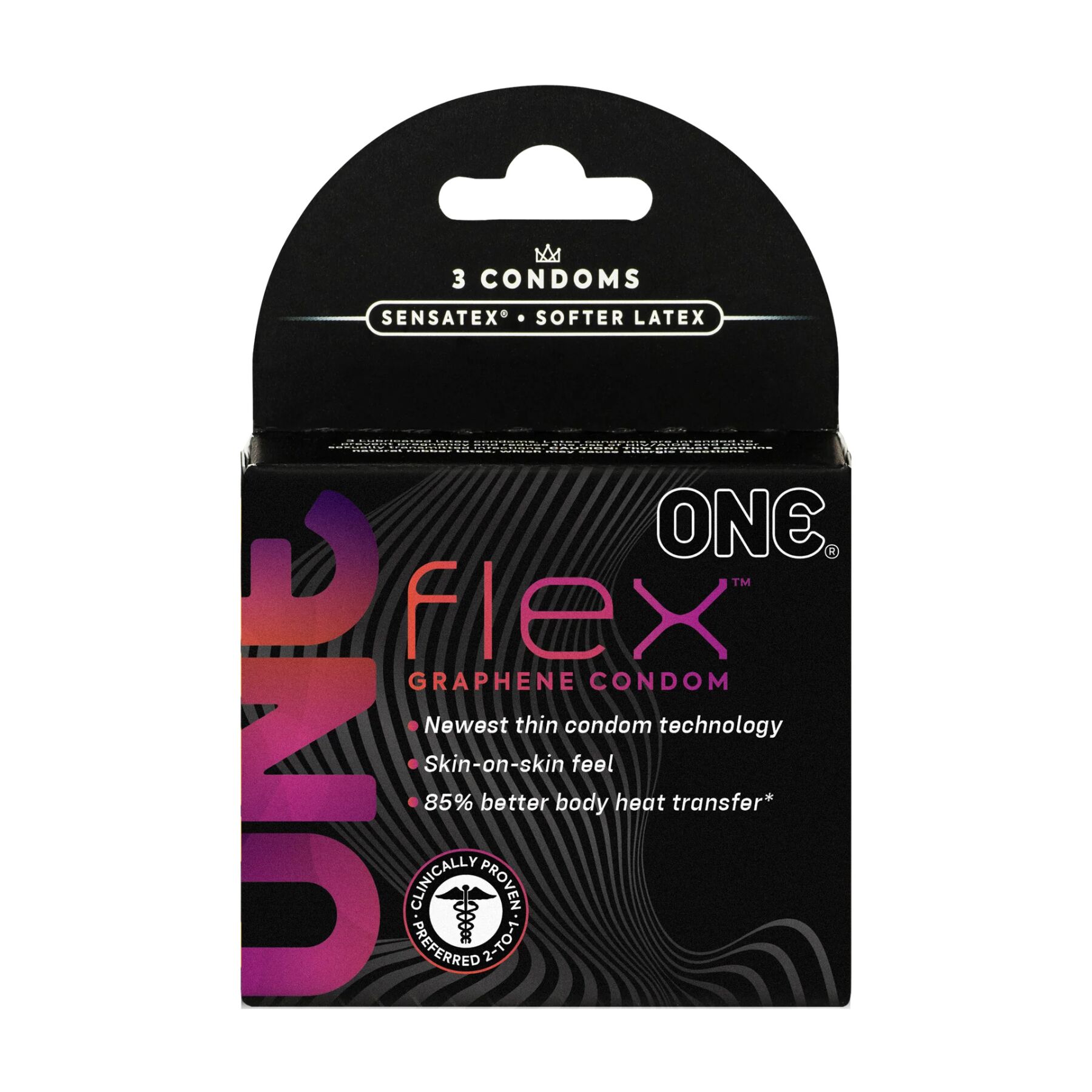 Презервативи ONE Flex Graphene, 3 шт, супертонкі, дуже міцні, картонне паковання